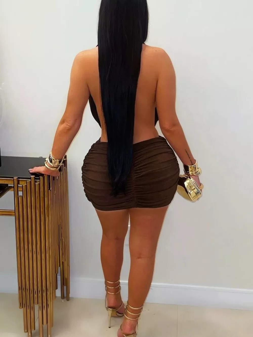 Ruched Halter Neck Bodycon Mini Dress, image 8