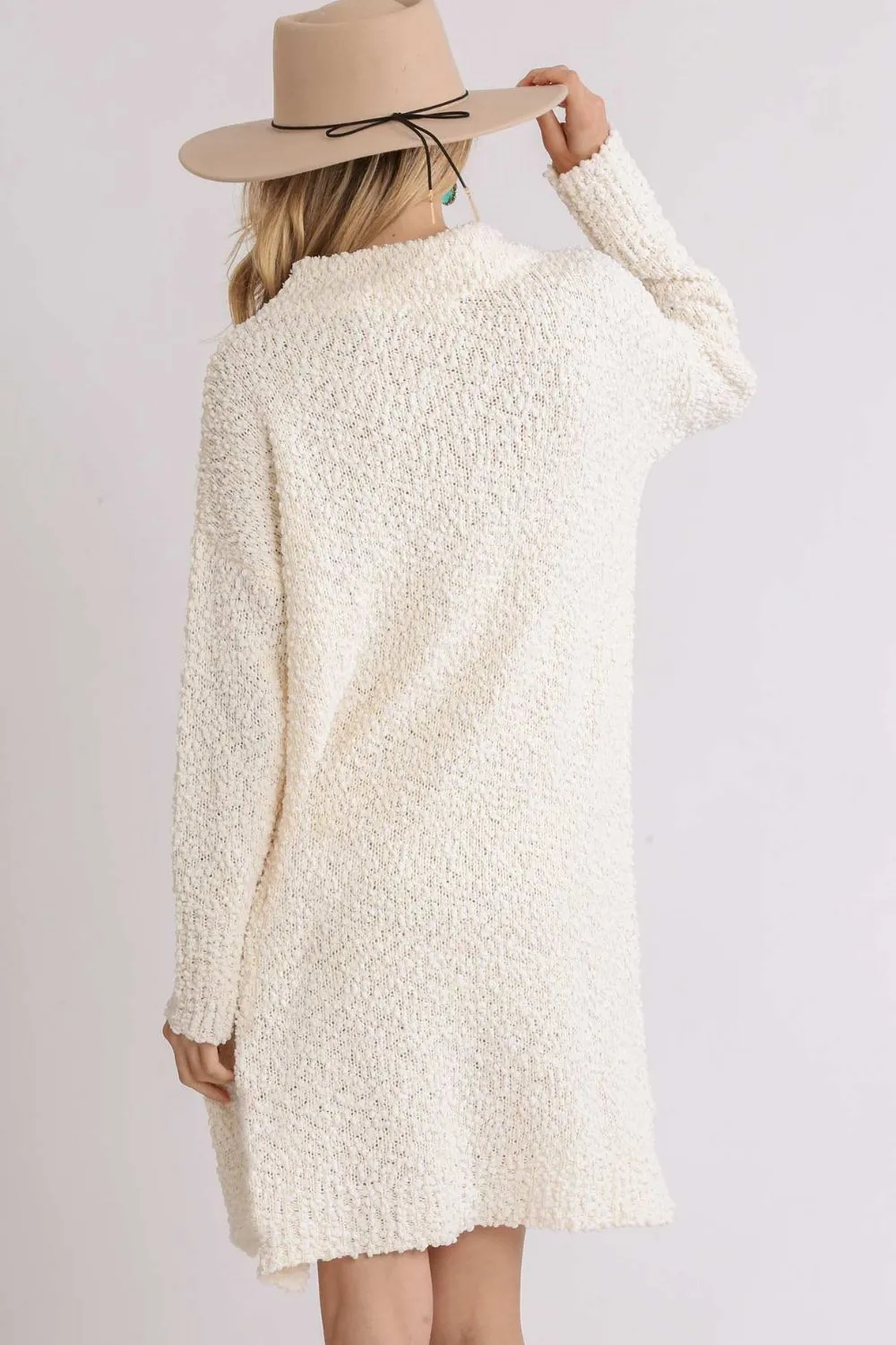 Full Size High Low Long Sleeve Boucle Sweater Dress Plus Size, image 2