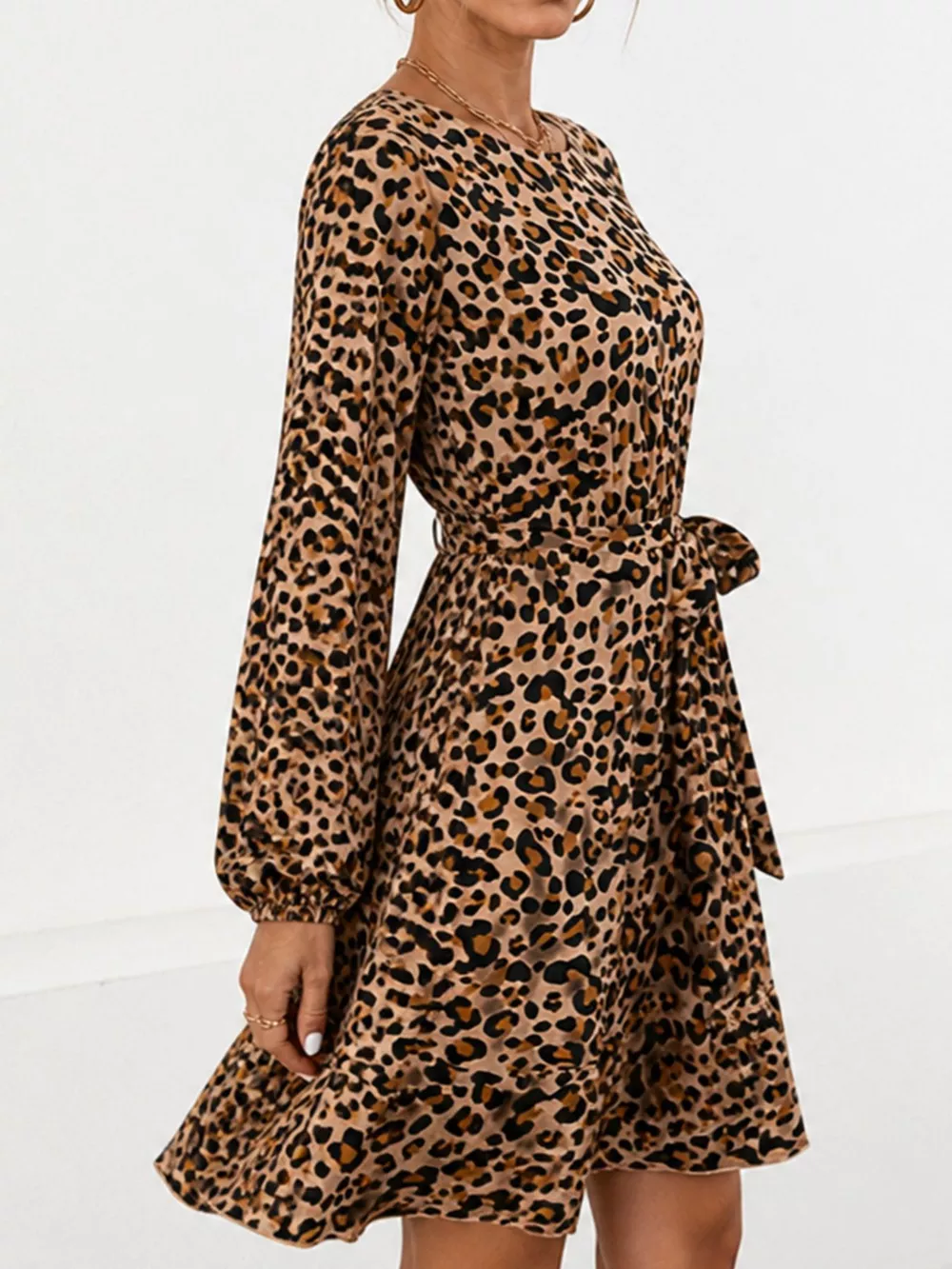 Animal Print Round Neck Mini Dress, image 9