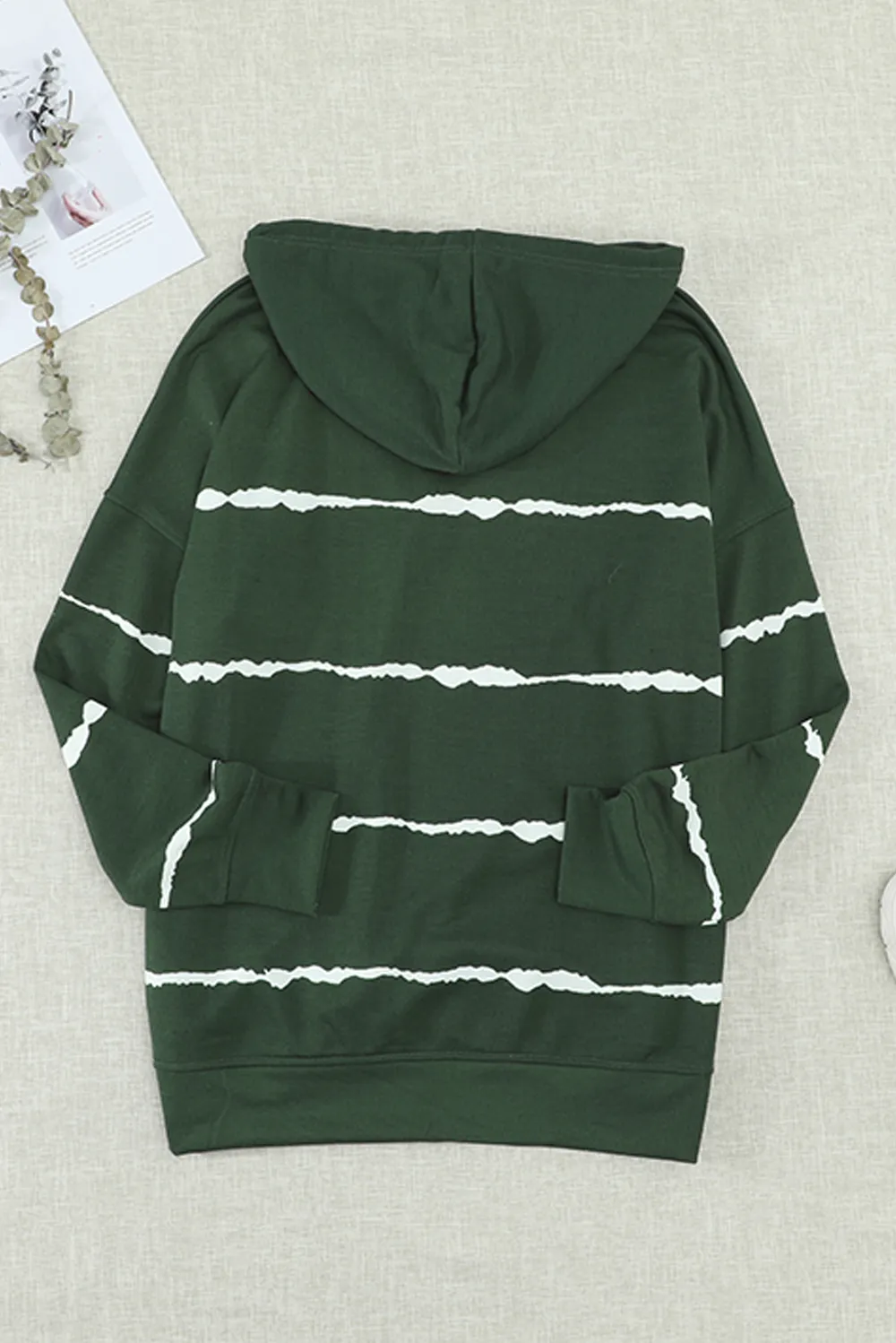 Drawstring Striped Dropped Shoulder Hoodie, image 6