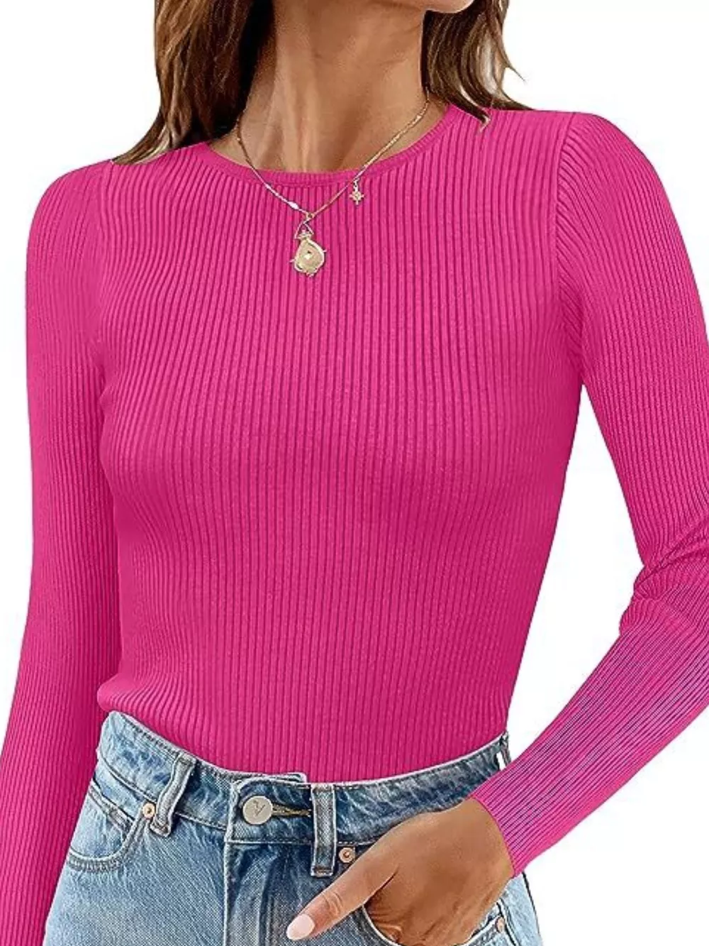 Ribbed Knit Slim Fit Long Sleeve T-Shirt, image 9