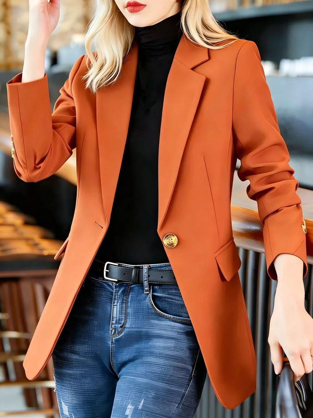 Full Size One Button Lapel Collar Blazer Plus Size, image 20