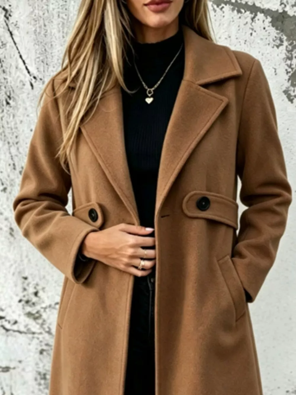 Full Size Lapel Collar Longline Overcoat Plus Size, image 8