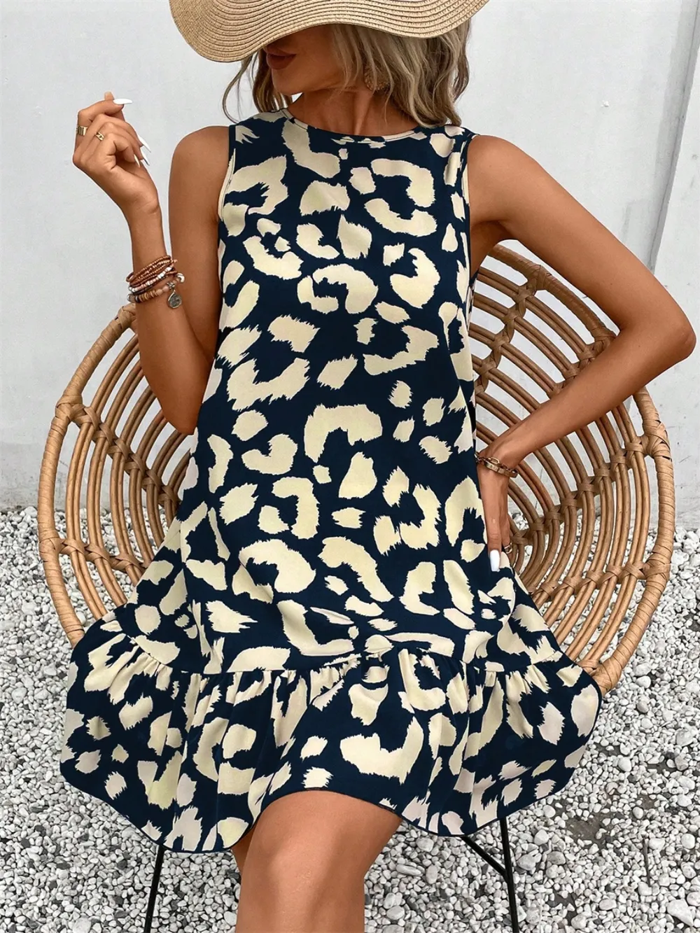 Tied Leopard Round Neck Tank Dress, image 10