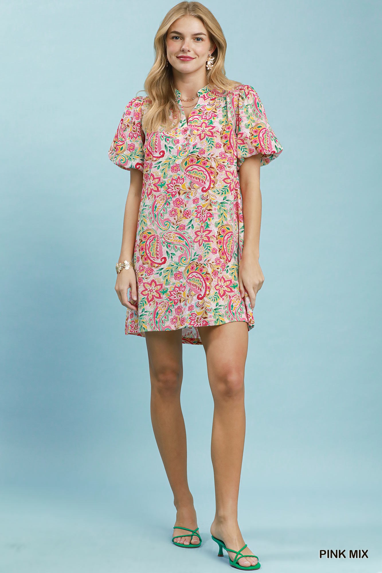 Paisley Floral Puff Sleeve Shift Dress, image 4
