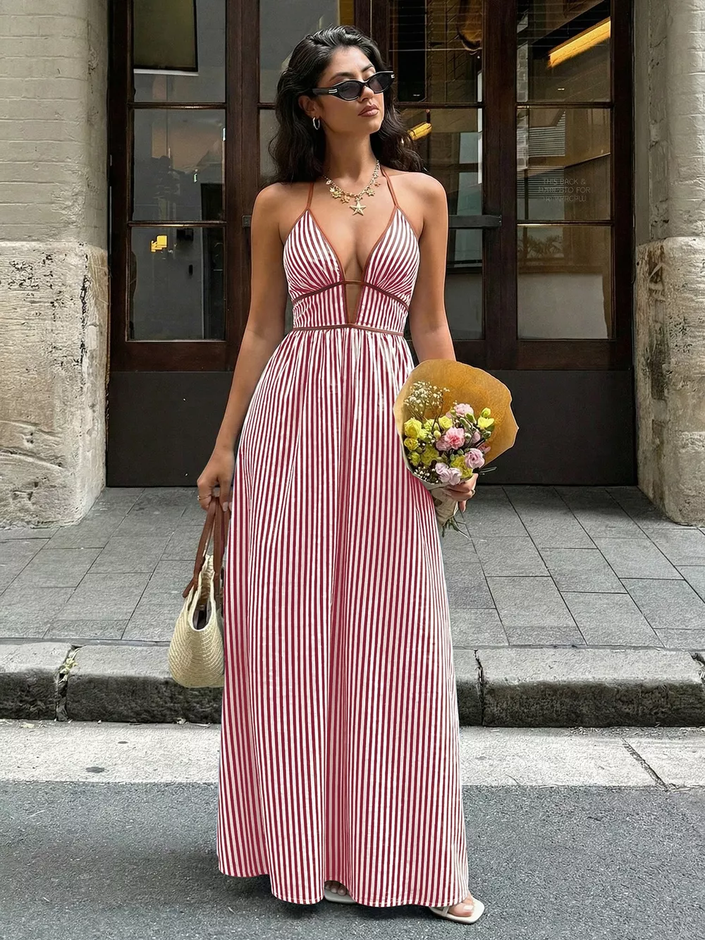 Striped Halter Neck Maxi Dress, image 14