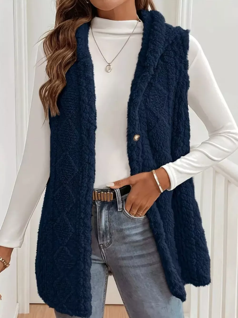 Button-Down Sherpa Hooded Vest Coat, image 5