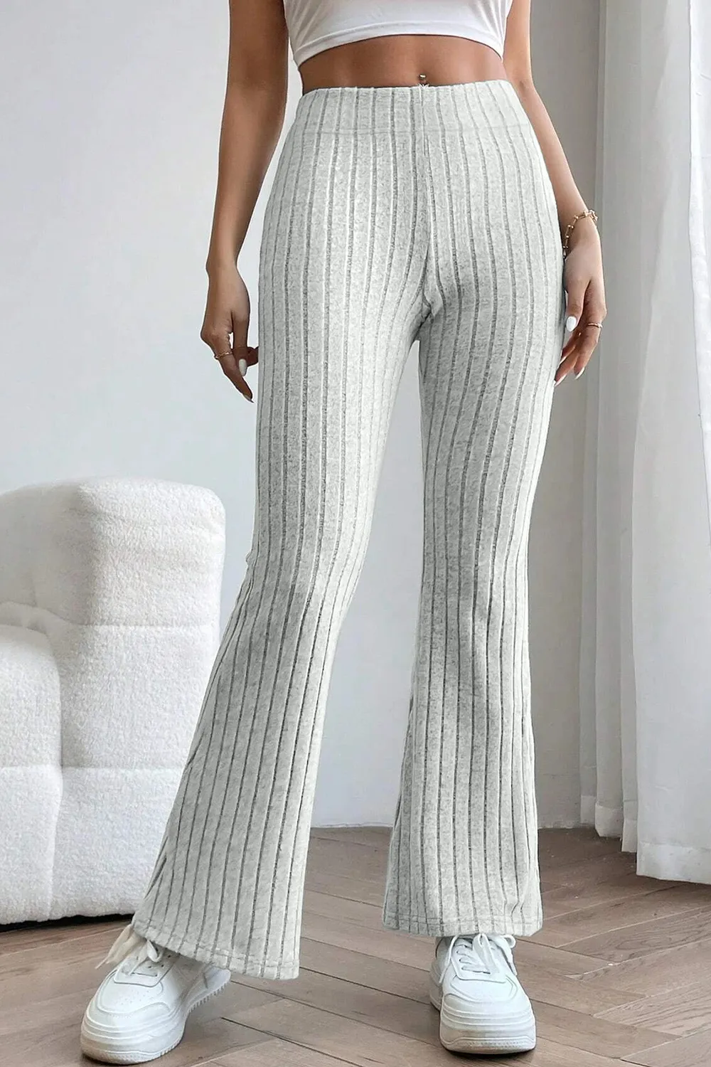 Full Size Ribbed High Waist Flare Pants, image 25