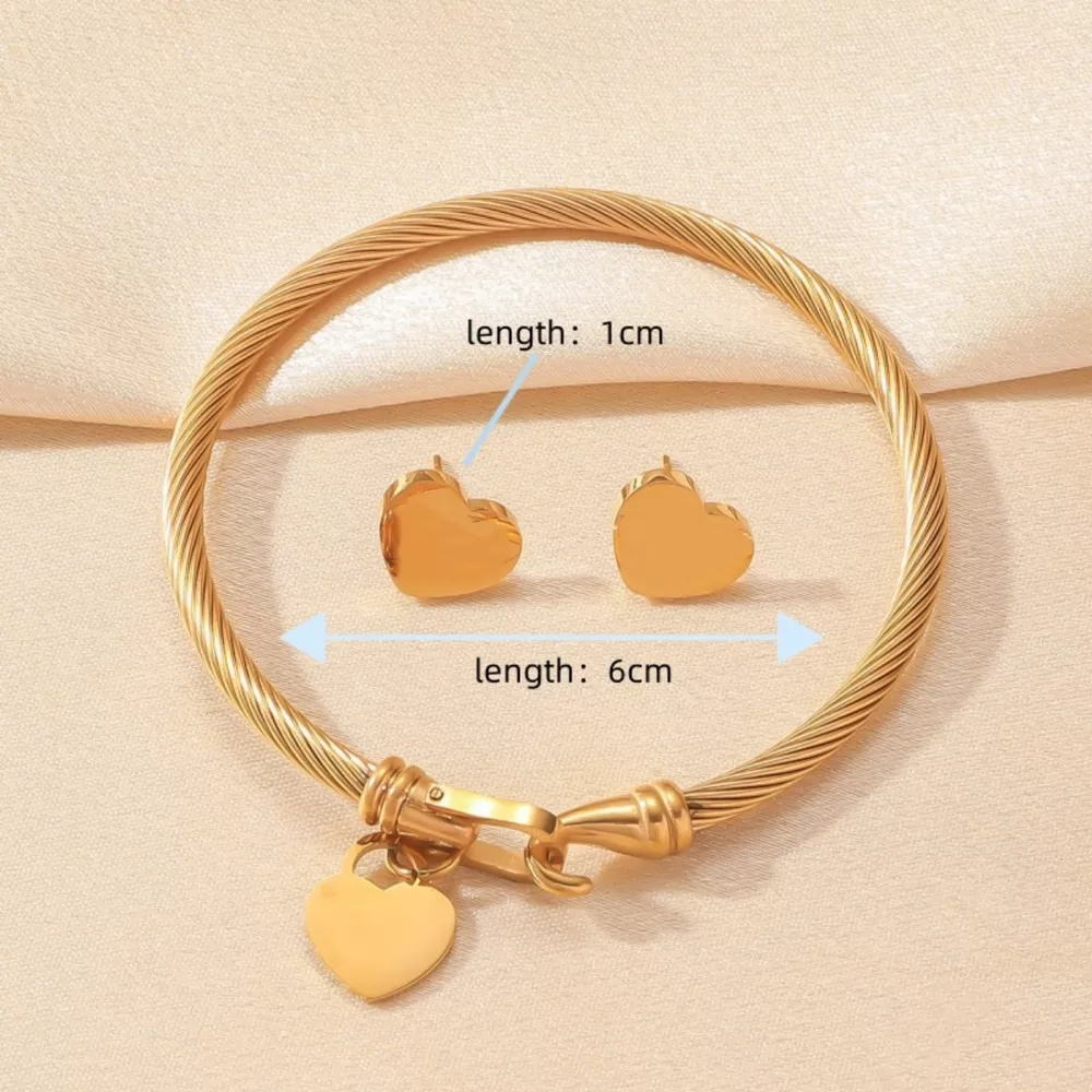 18K Gold-Plated Heart Earrings and Bracelet Jewelry Set, image 6