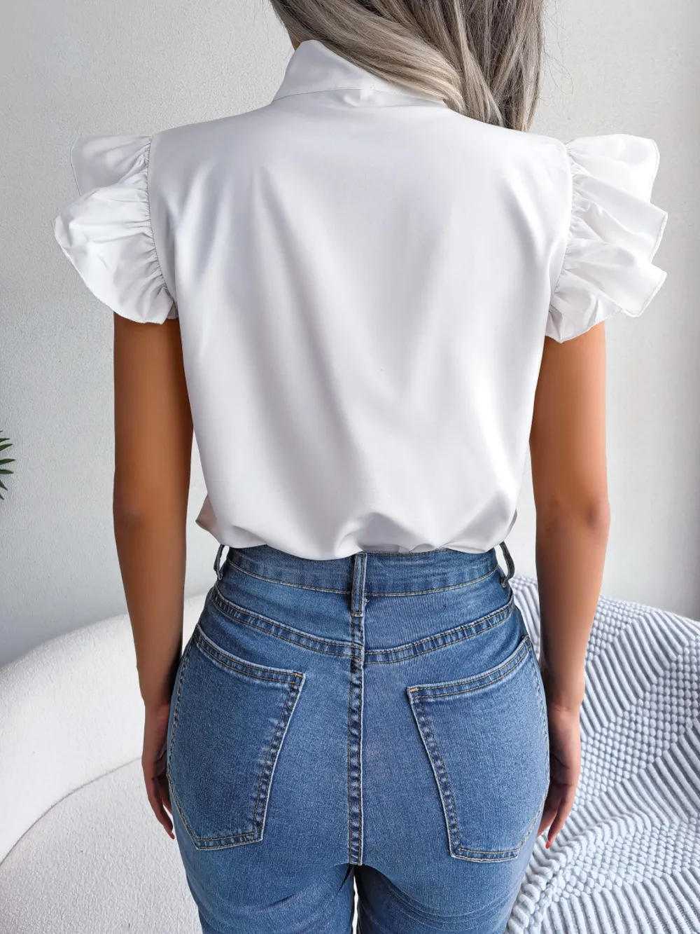 Tie Neck Cap Sleeve Blouse, image 7