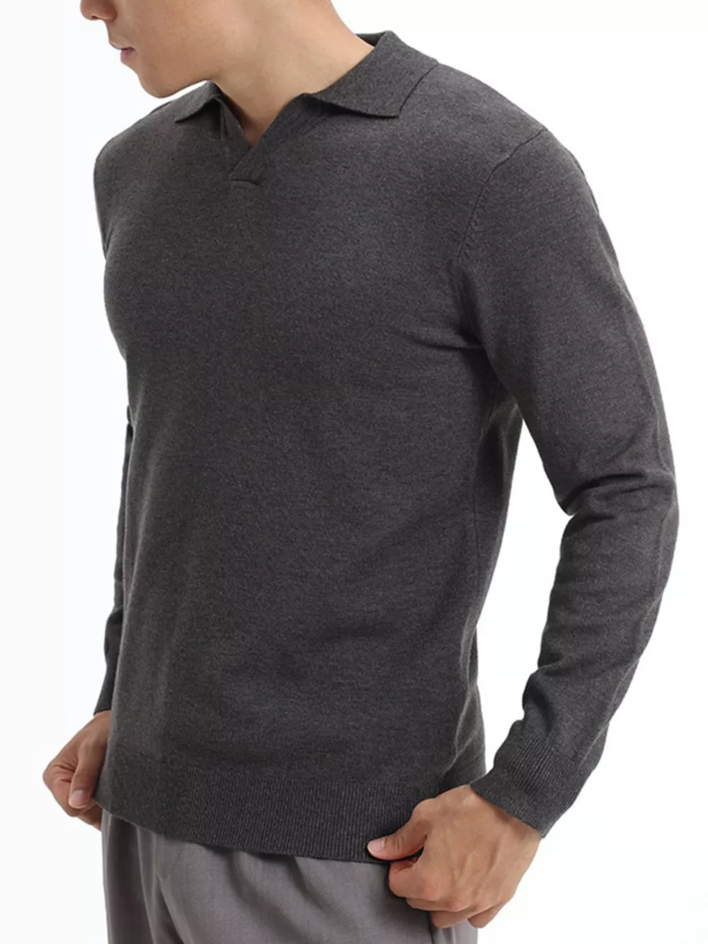 Men's Plus Size Long Sleeve Polo Collar Knit Top, image 3