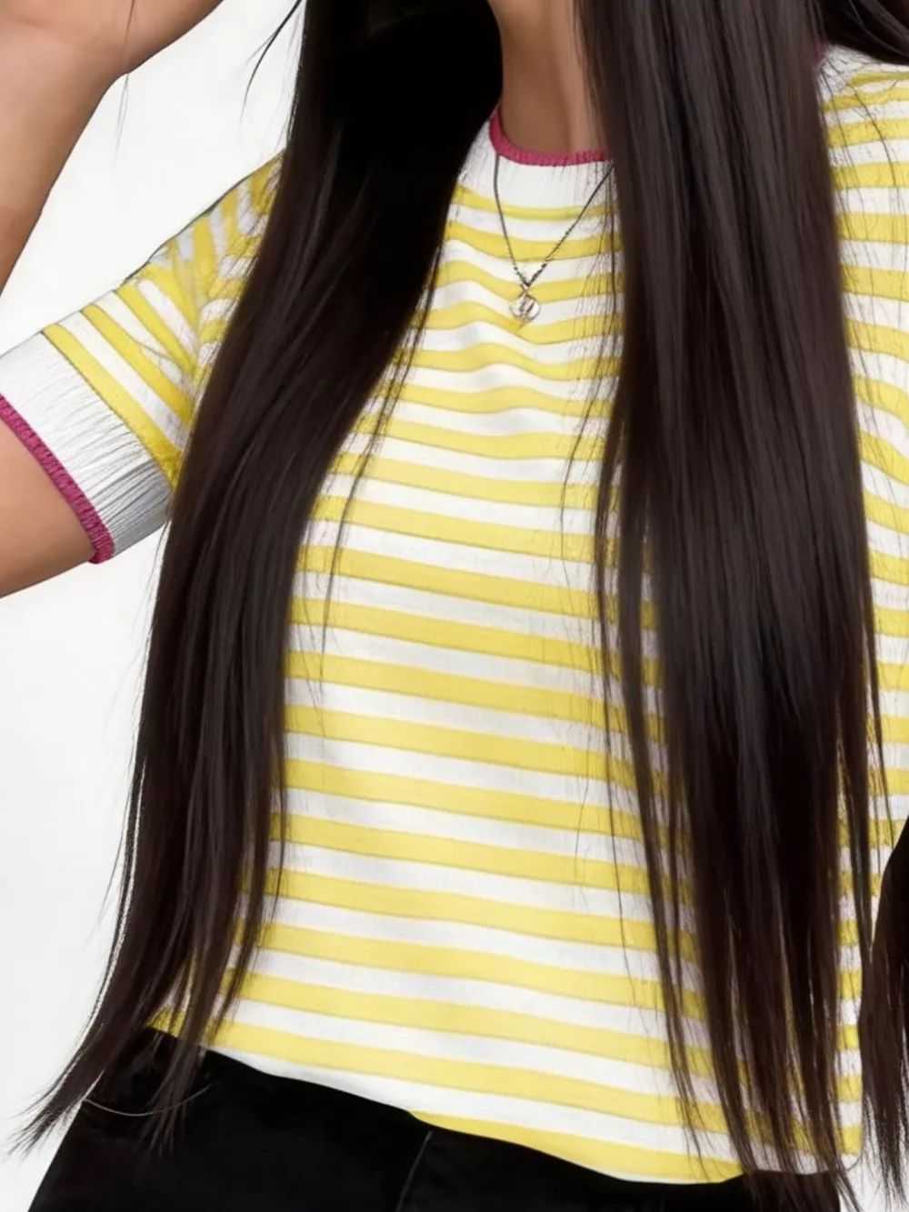 Contrast Trim Striped Short Sleeve Knit Top, image 8
