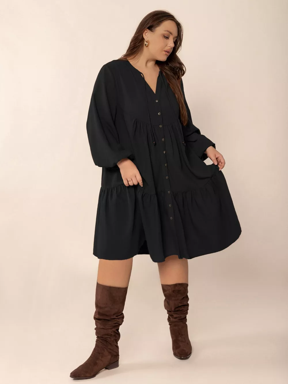 Plus Size Button Front Balloon Sleeve Dress, image 7