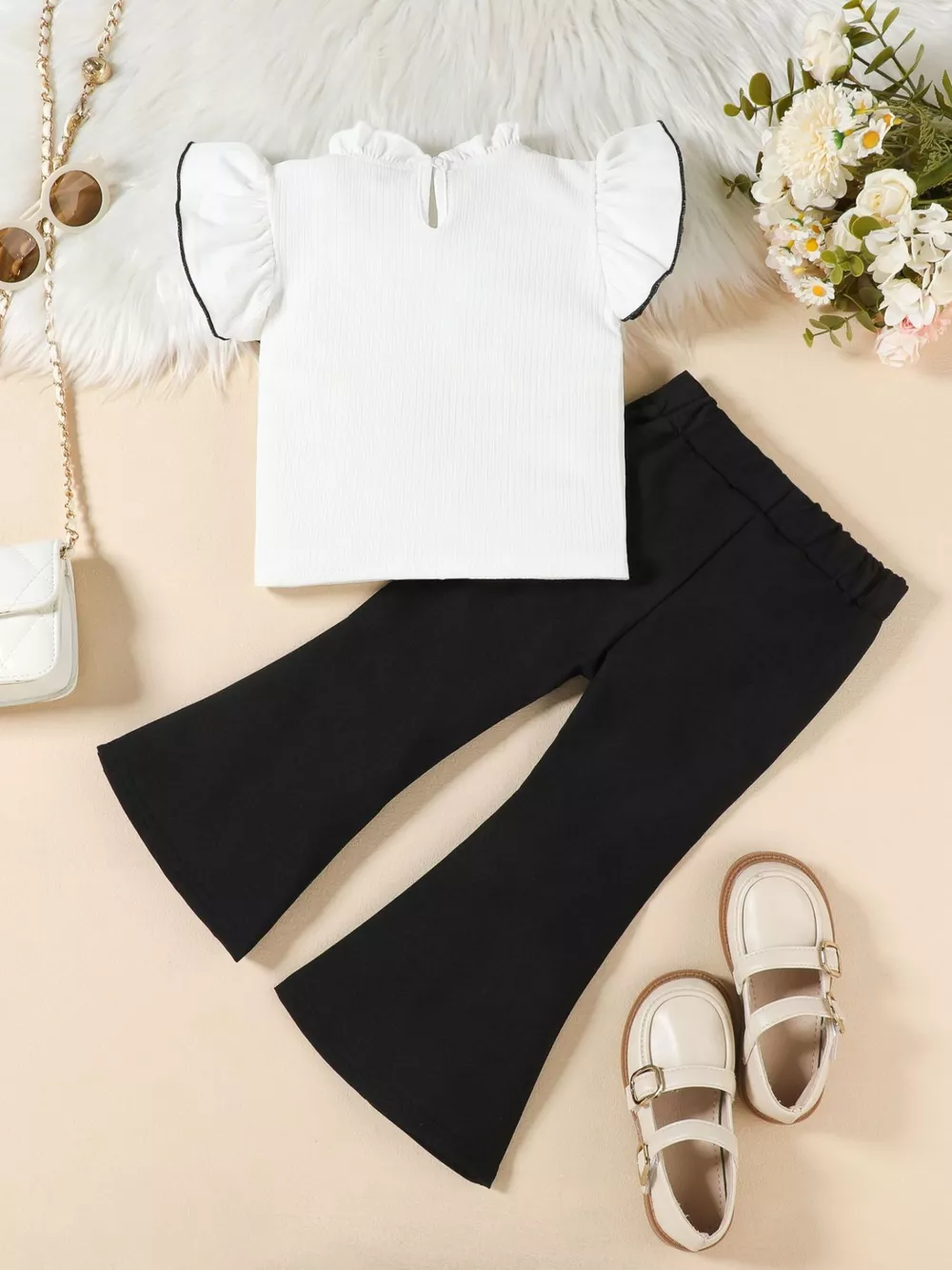 Children's Ruffle Trim Top and Flare Leg Pants Set, image 17