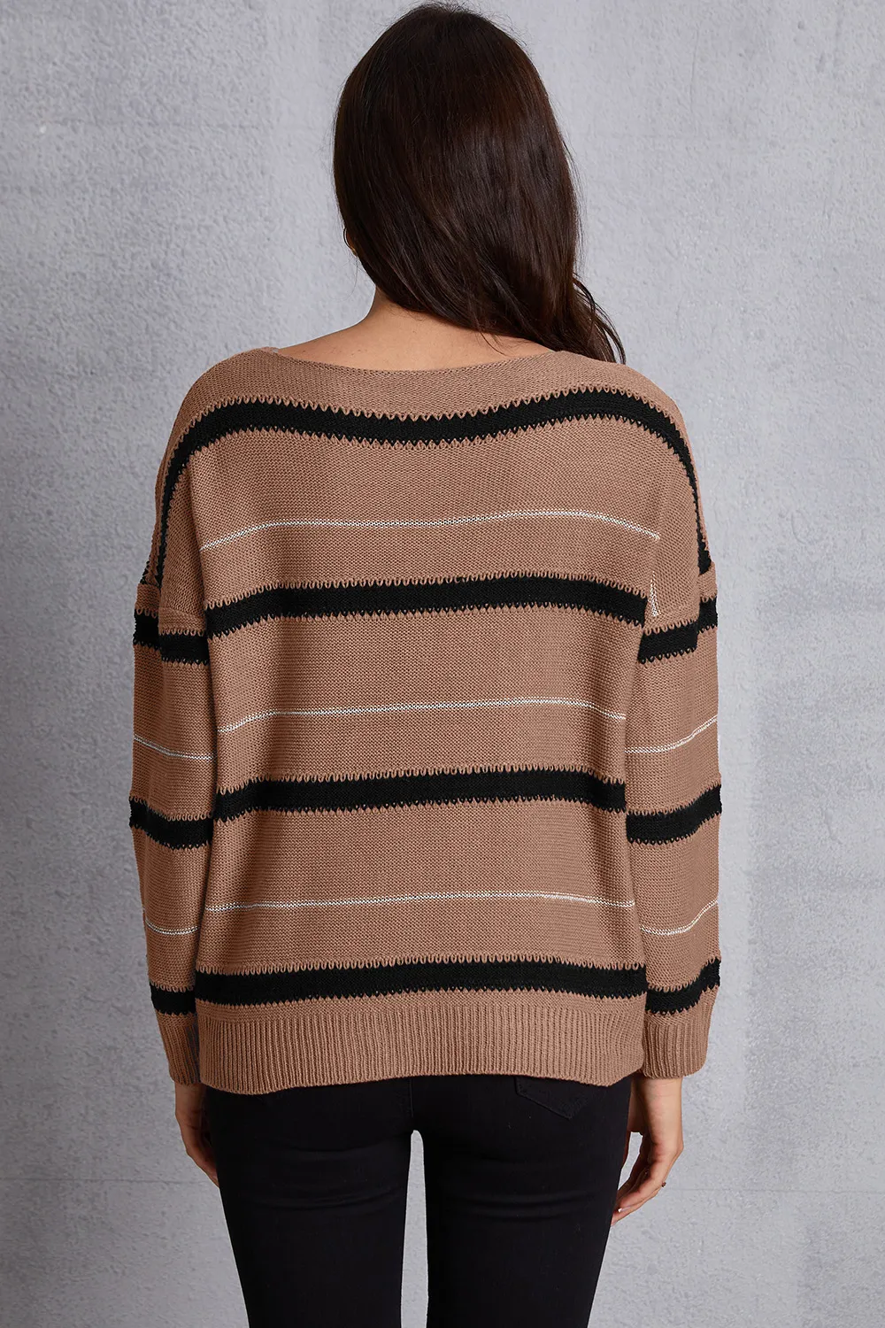 Striped Round Neck Dropped Shoulder Sweater, image 6