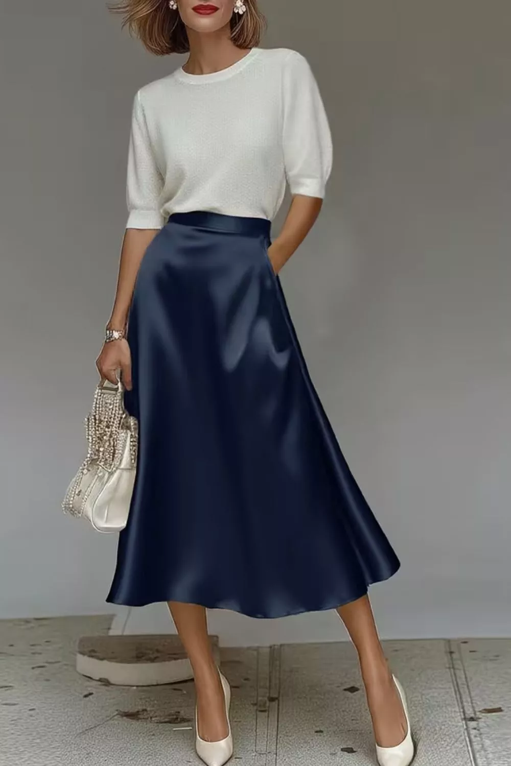 Satin A-Line Midi Skirt, image 14