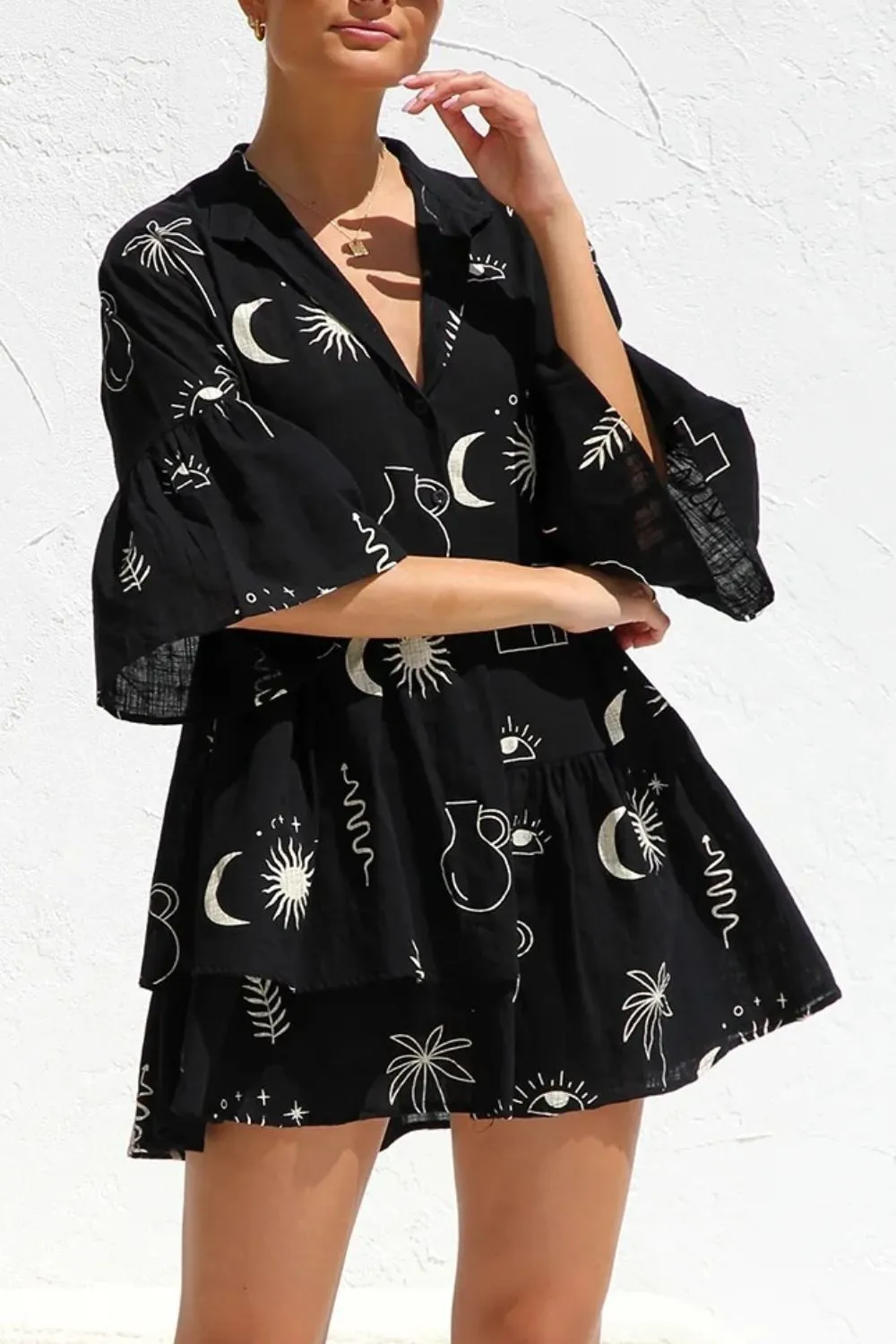 Ruched Printed Three-Quarter Sleeve Mini Dress, image 2