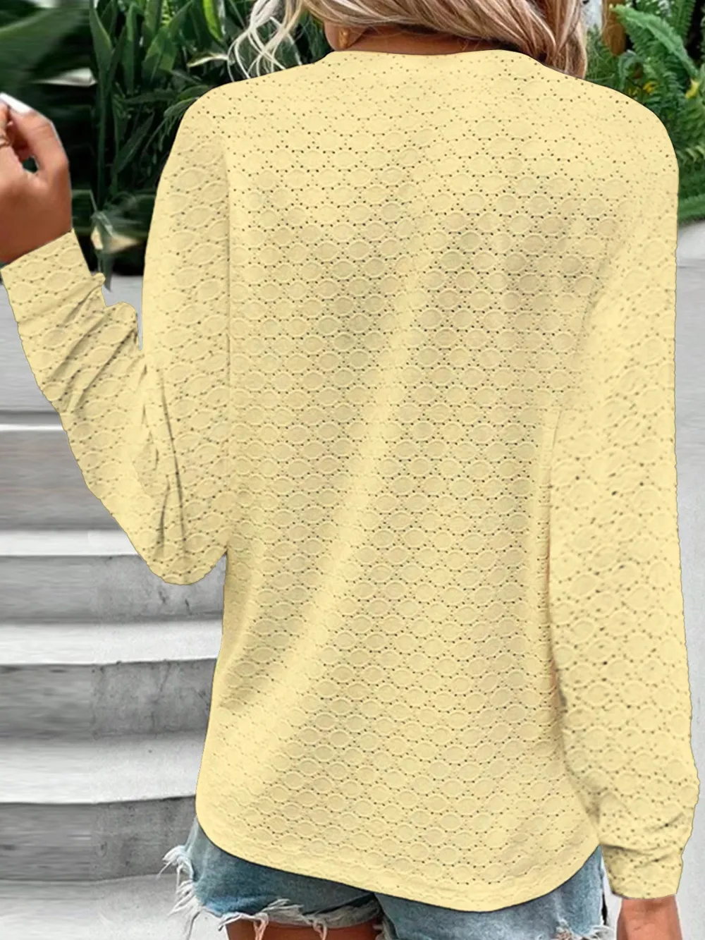 Eyelet Notched Long Sleeve T-Shirt, image 11