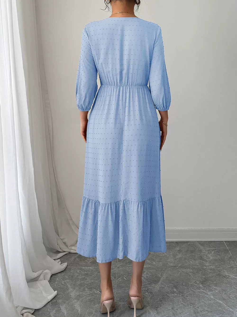 Swiss Dot Ruffle Hem Midi Dress, image 6