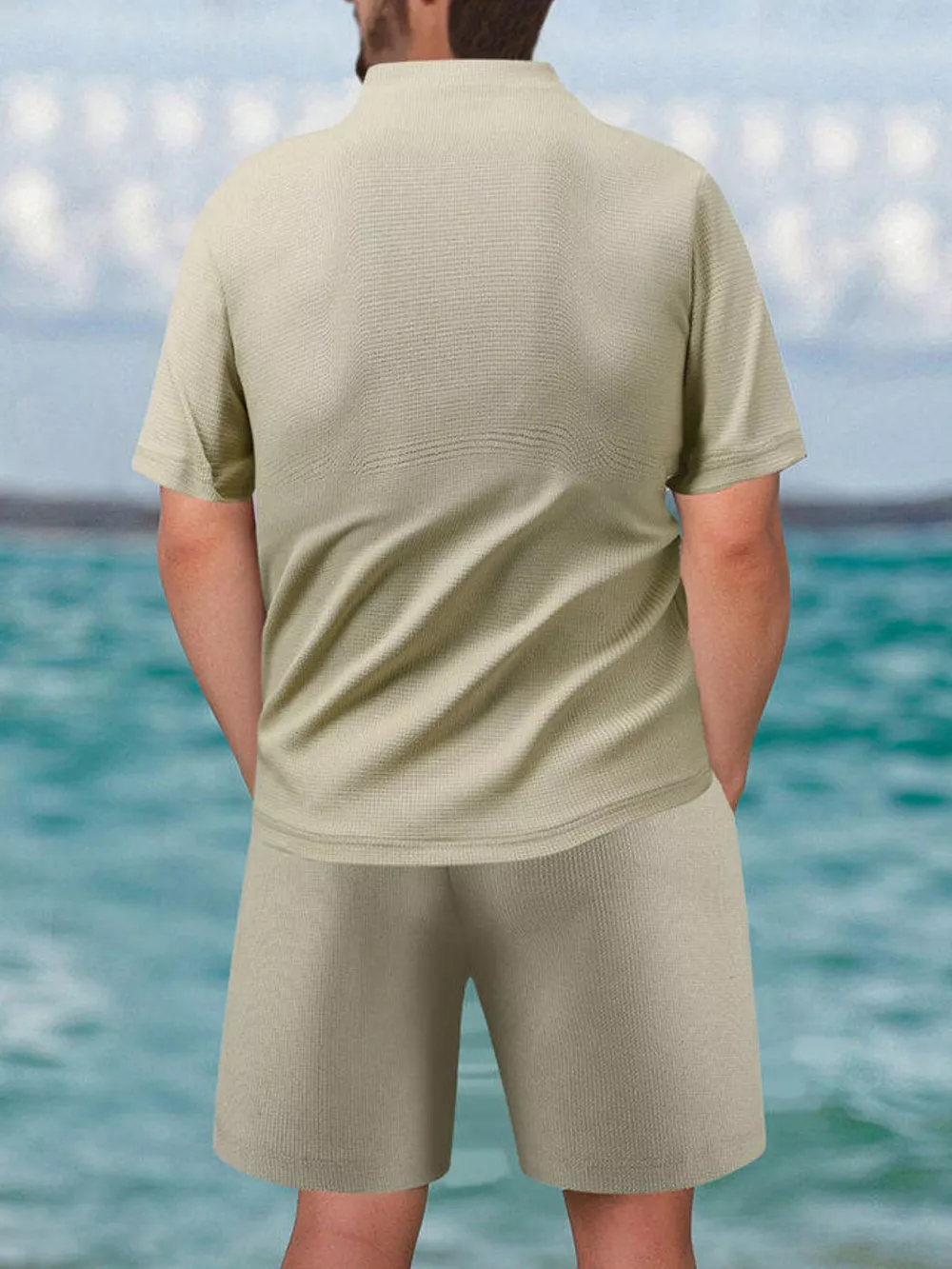 Men's Full Size Zip Front Short Sleeve Top and Shorts Set Plus Size, image 2