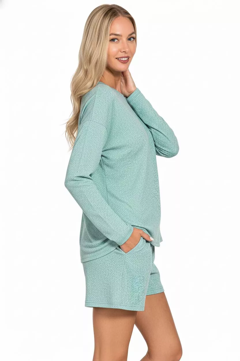 Soft Melange Long Sleeve Tee and Shorts Set, image 3