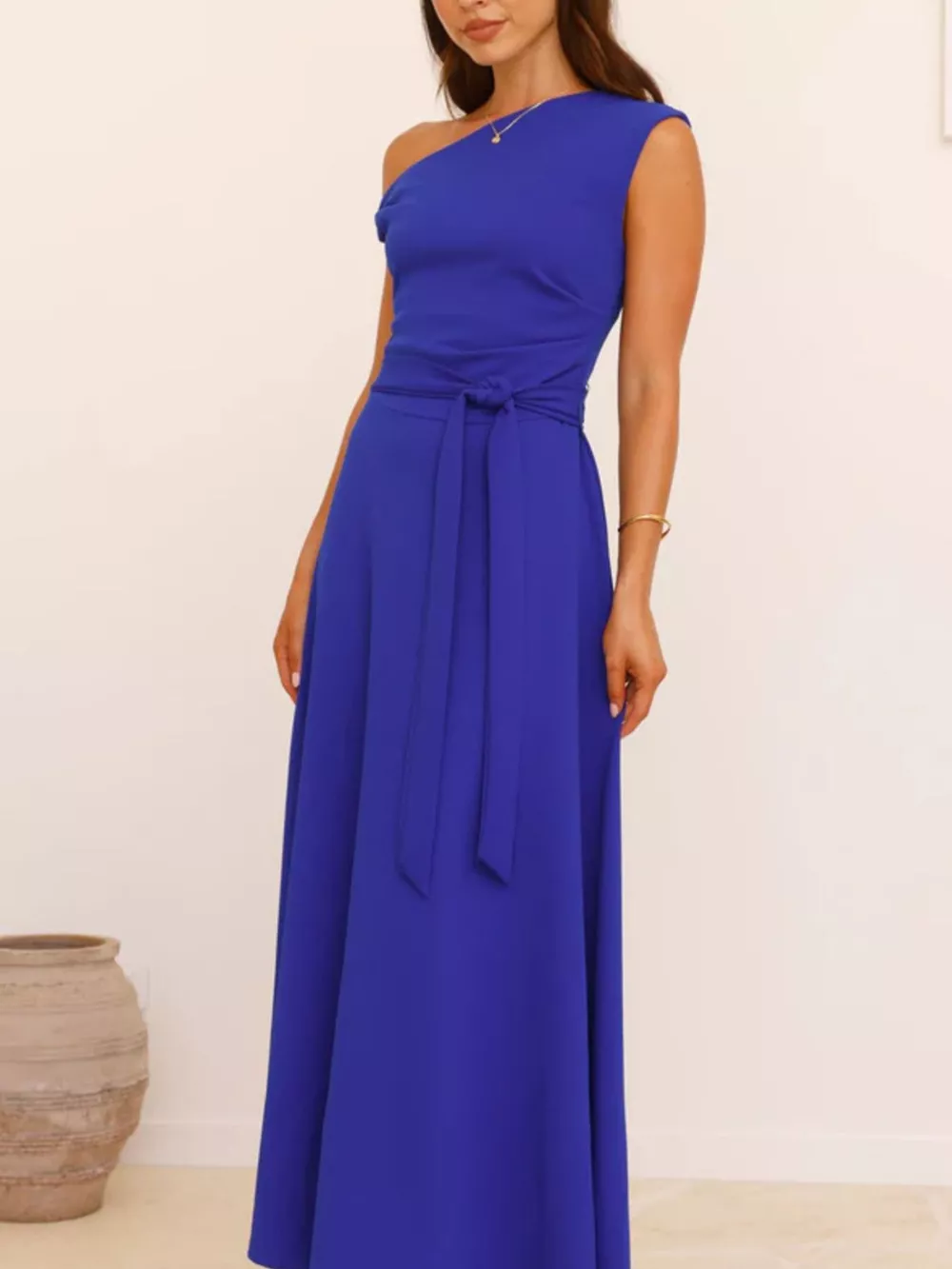 Single Shoulder Tie Waist Maxi Dress, image 15