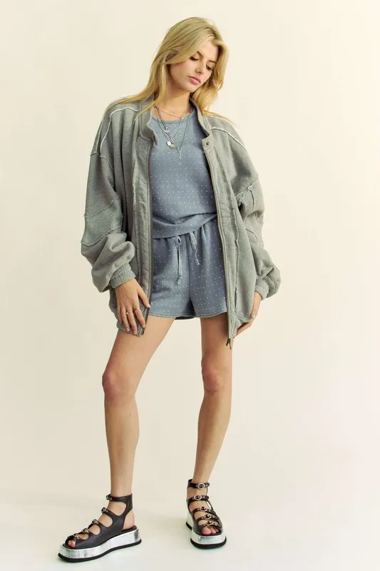 Exposed Seam Zip Up Dropped Shoulder Jacket, image 6