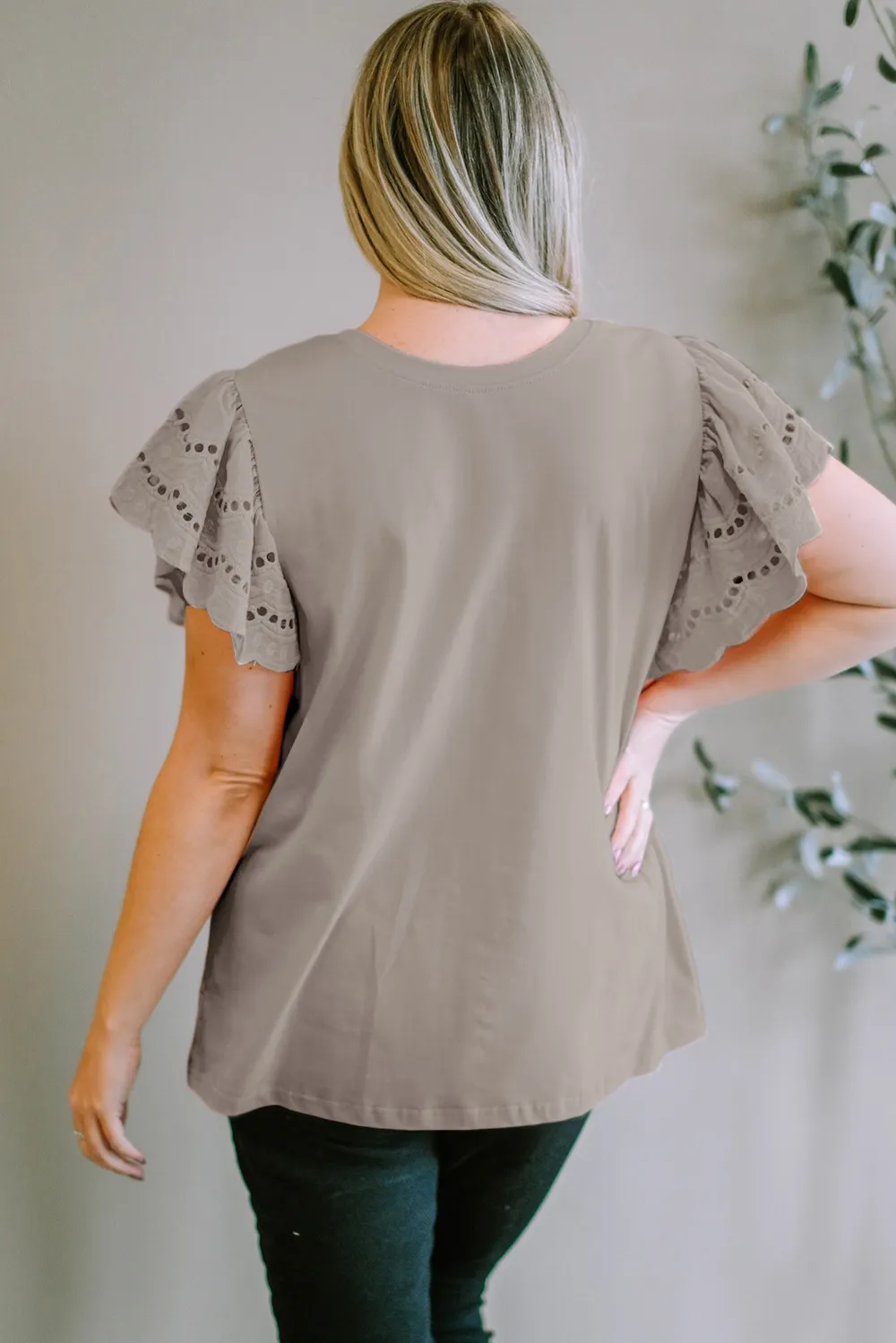 Plus Size Eyelet Round Neck Short Sleeve Blouse, image 16
