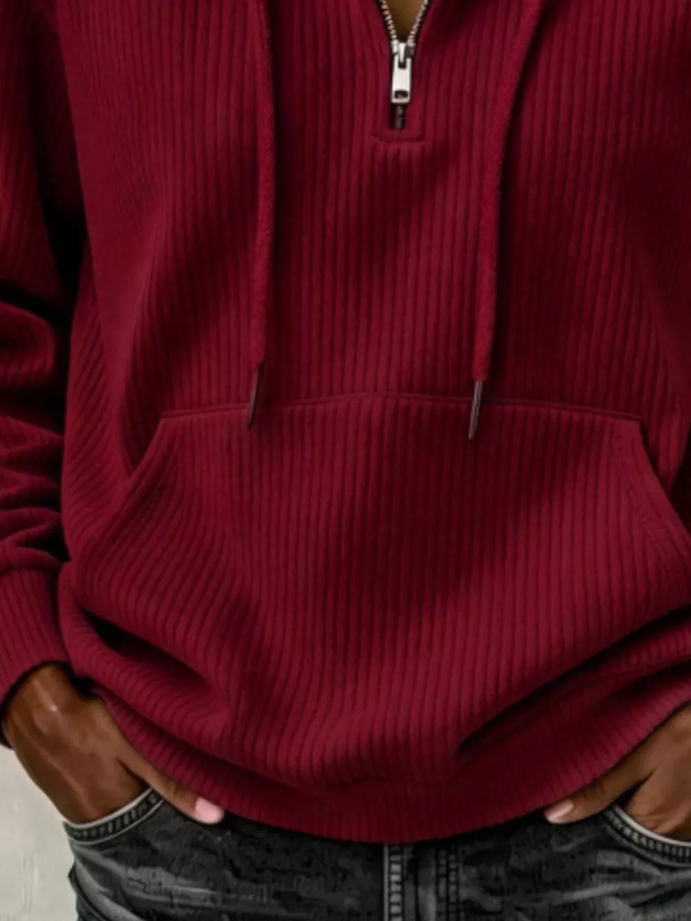 Ribbed Knit Quarter-Zip Hoodie, image 21