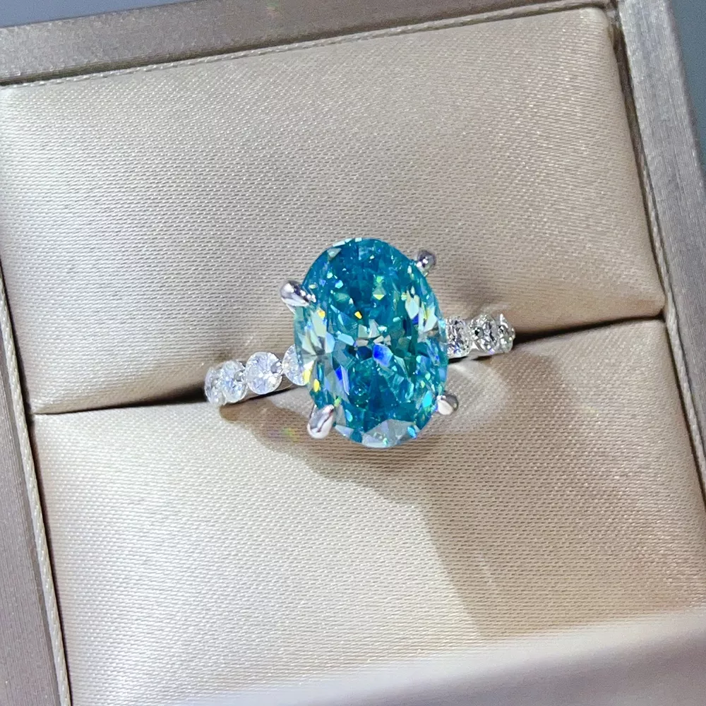 10 Carat 925 Sterling Silver Moissanite Oval Ring, image 7