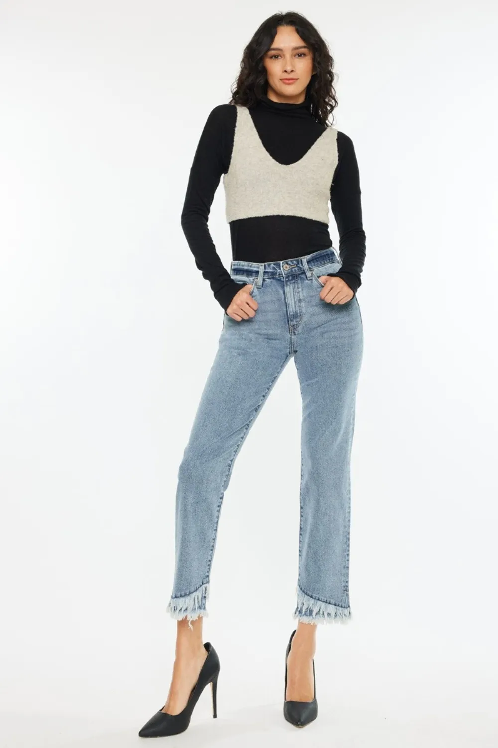Raw Hem High Rise Straight Jeans, image 7