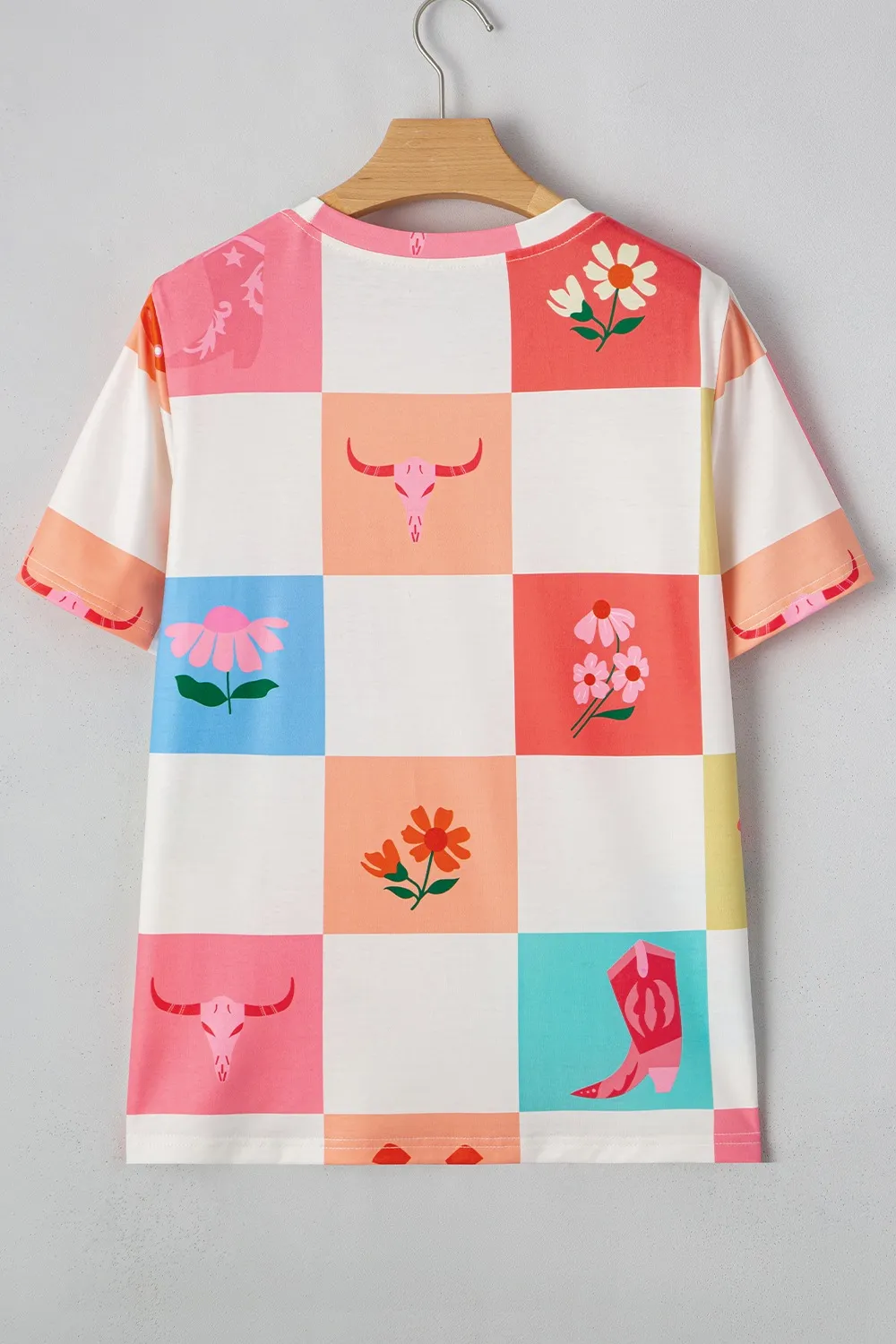 Checker Print Round Neck Short Sleeve T-Shirt, image 8