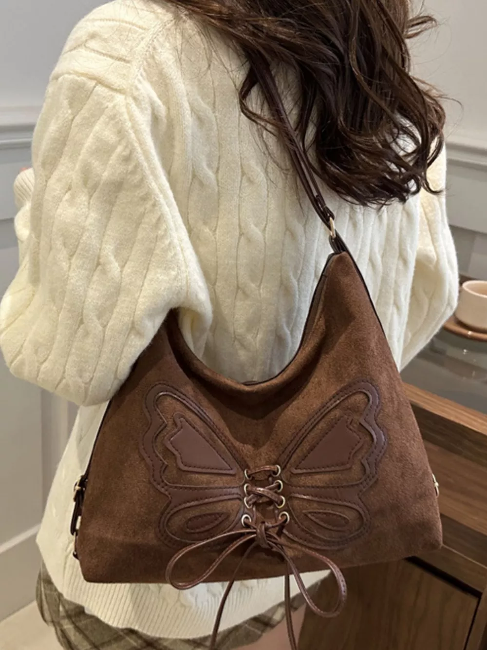 Butterfly Decor Lace-Up Shoulder Bag, image 3