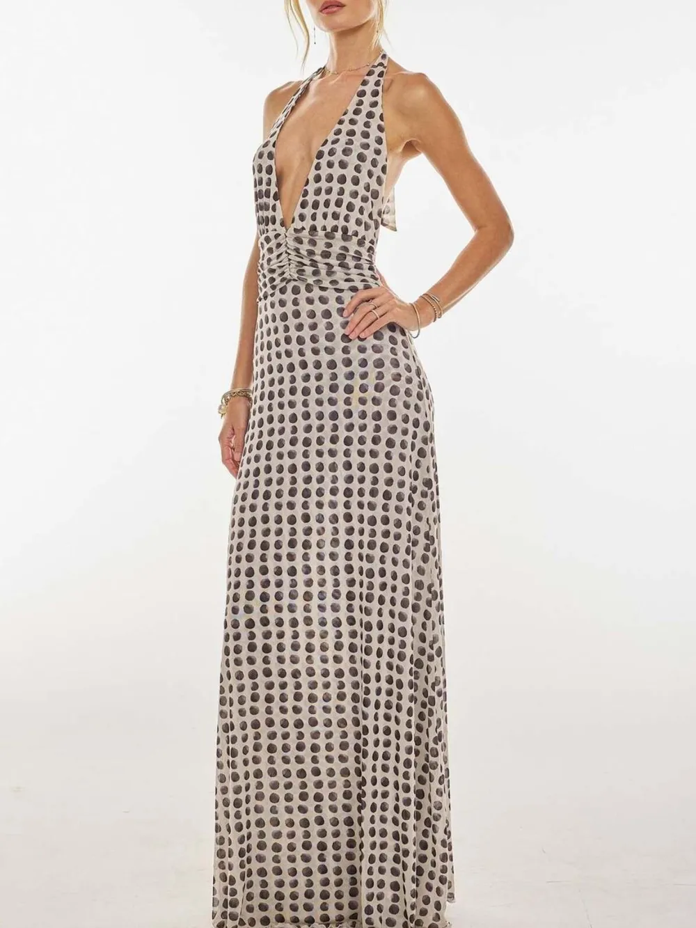 Floral Halter Neck Deep V Maxi Dress, image 19