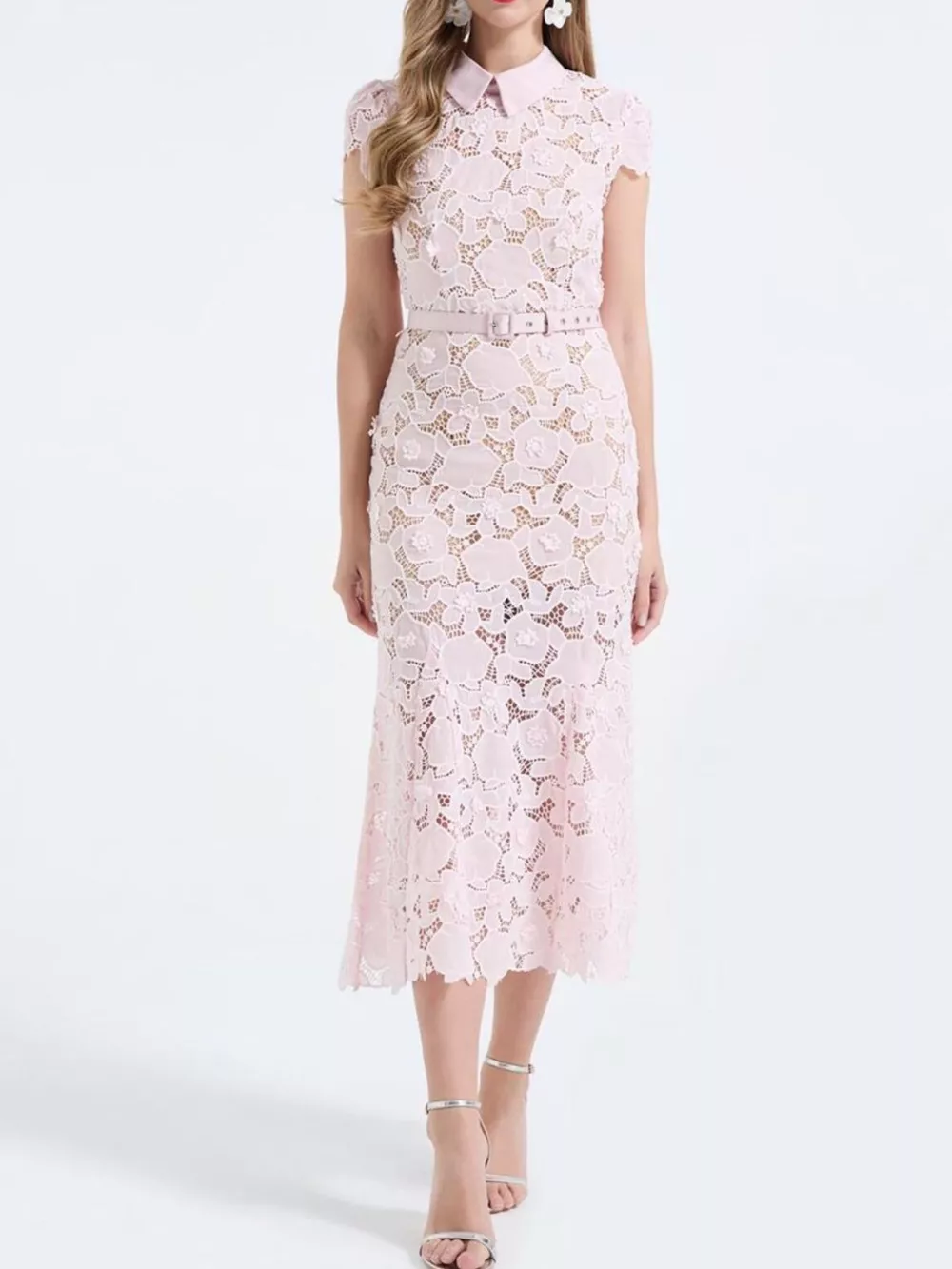Floral Lace Short Sleeve Midi Dress, image 5
