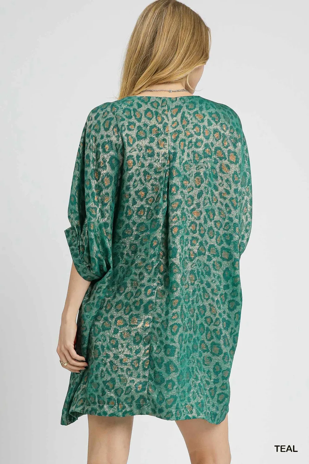Metallic Leopard Print V-Neck Kimono Dress, image 5