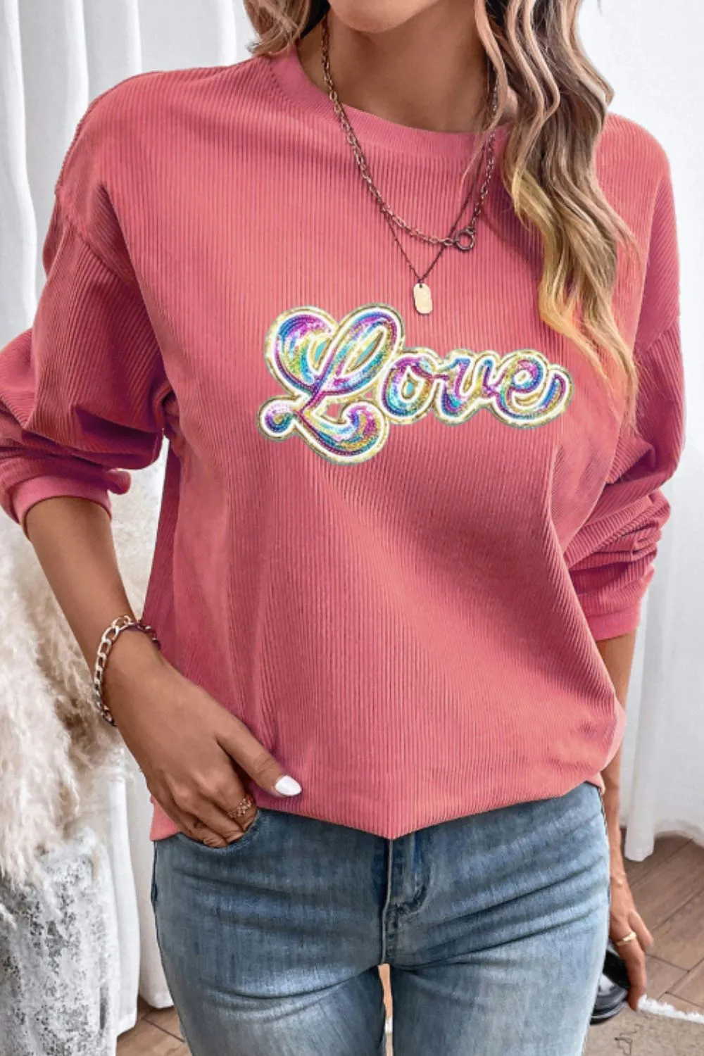Valentine's Day LOVE Round Neck Long Sleeve Sweatshirt, image 5