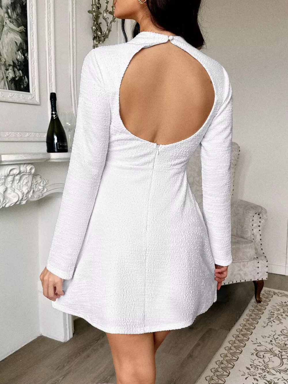 Cutout Back Long Sleeve Mini Dress, image 4