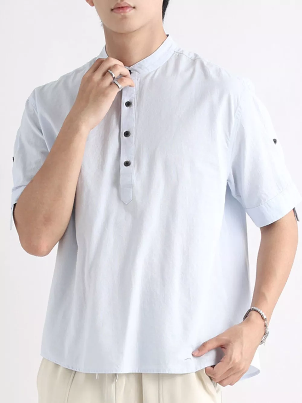 Men's Plus Size Button Detail Short Sleeve Blouse, image 9