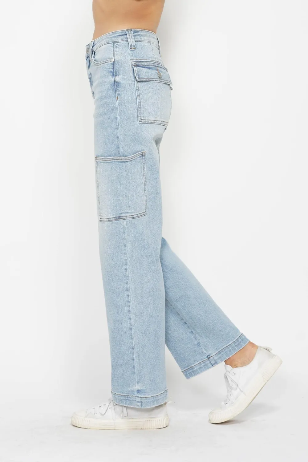 Full Size High Waist Straight Cargo Jeans, image 6