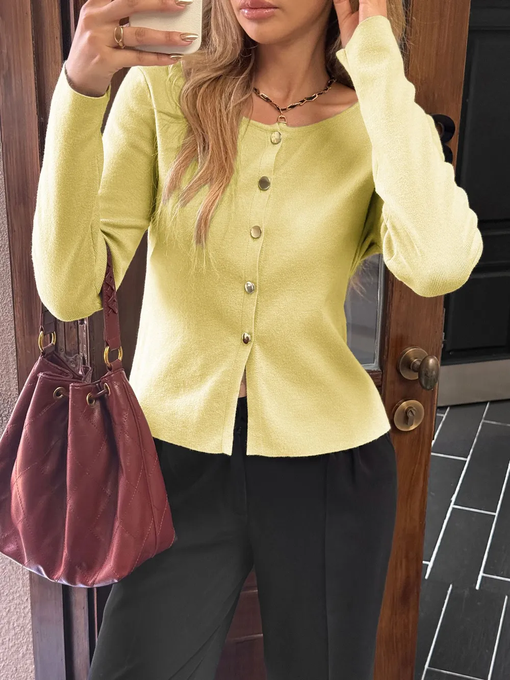 Button-Up Long Sleeve Knit Cardigan, image 7