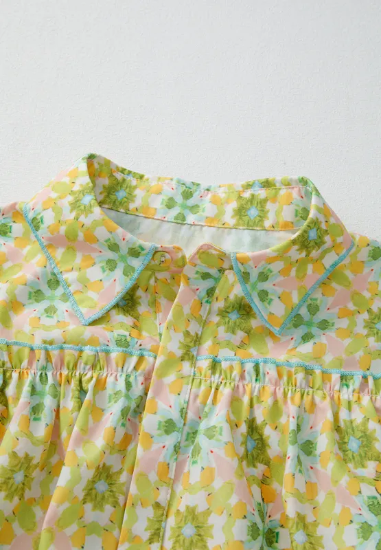 Frill Printed Collared Neck Long Sleeve Blouse, image 5