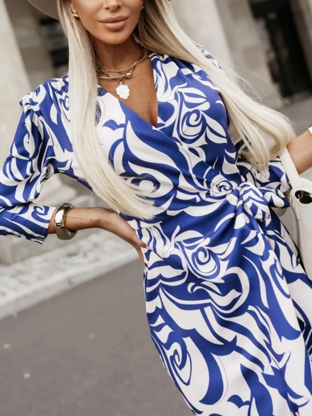 Printed Surplice Long Sleeve Wrap Dress, image 14
