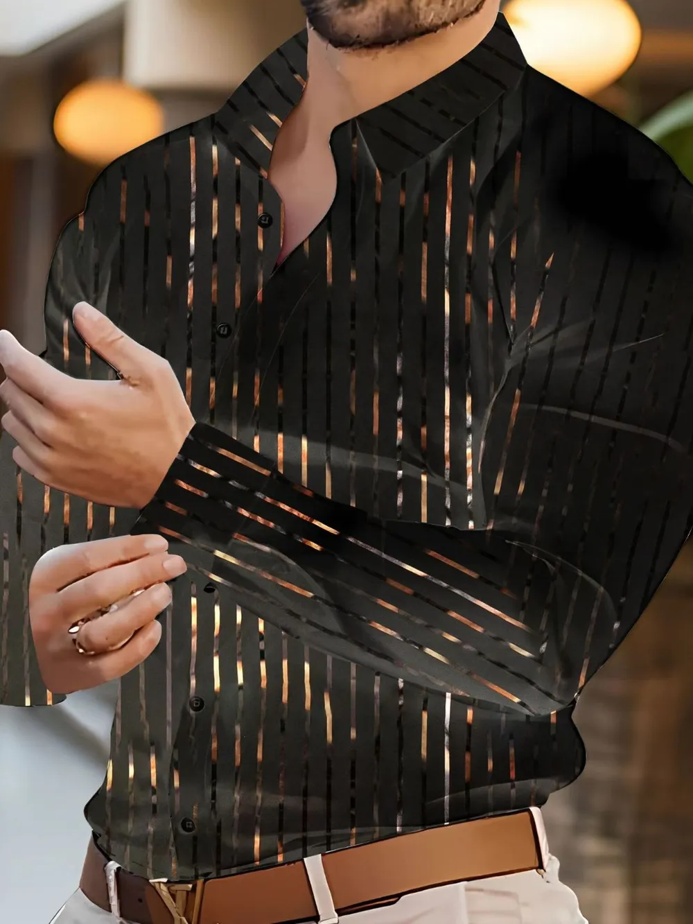 Men's Full Size Striped Button Up Long Sleeve Shirt Plus Size, image 8