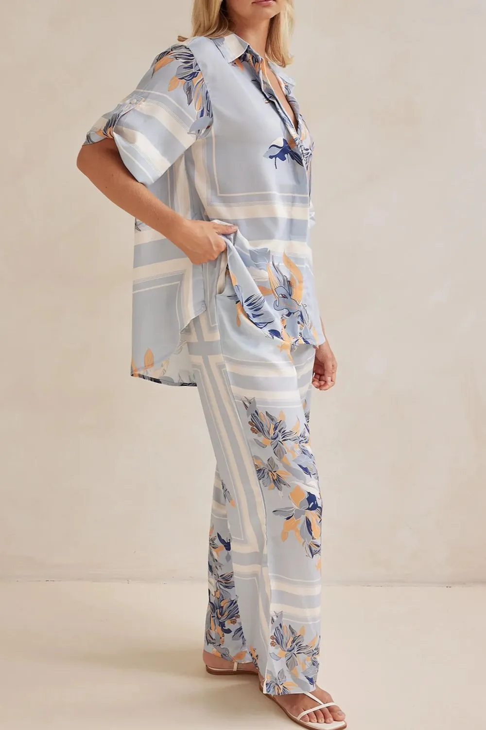 Printed Button Up Shirt and Pants Set, image 6