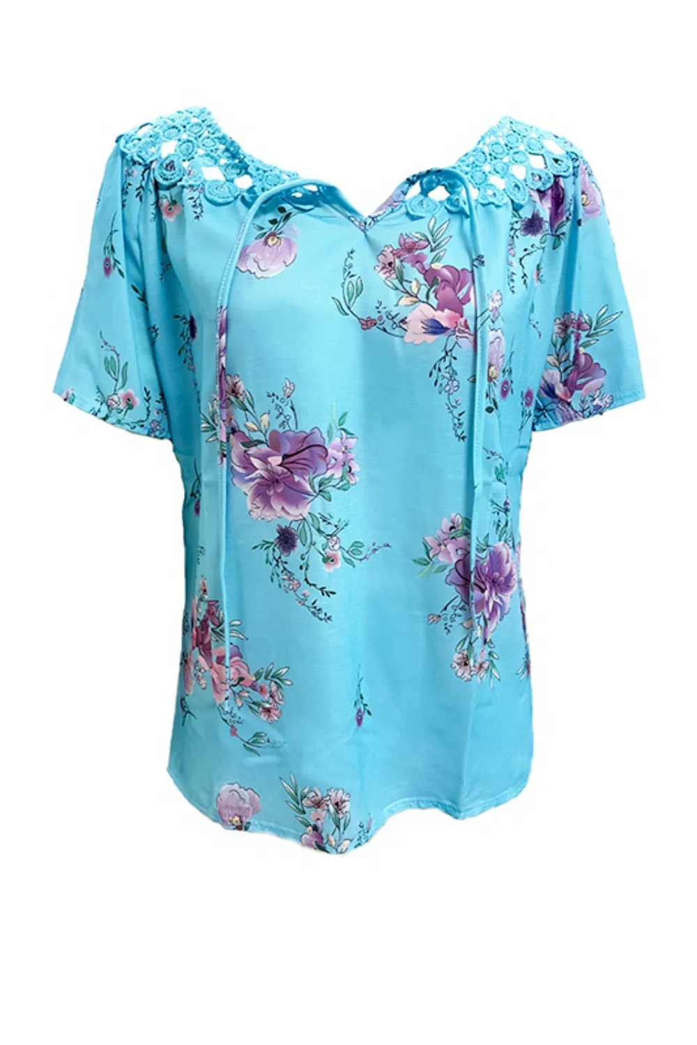 Full Size Printed Tie Neck Short Sleeve Blouse, image 9