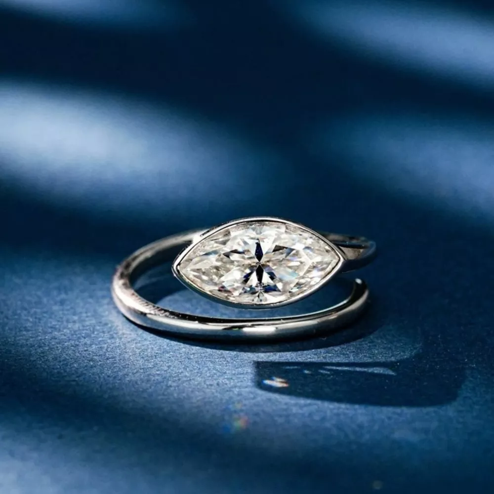 2 Carat 925 Sterling Silver Moissanite Marquise Cut Bypass Ring, image 3