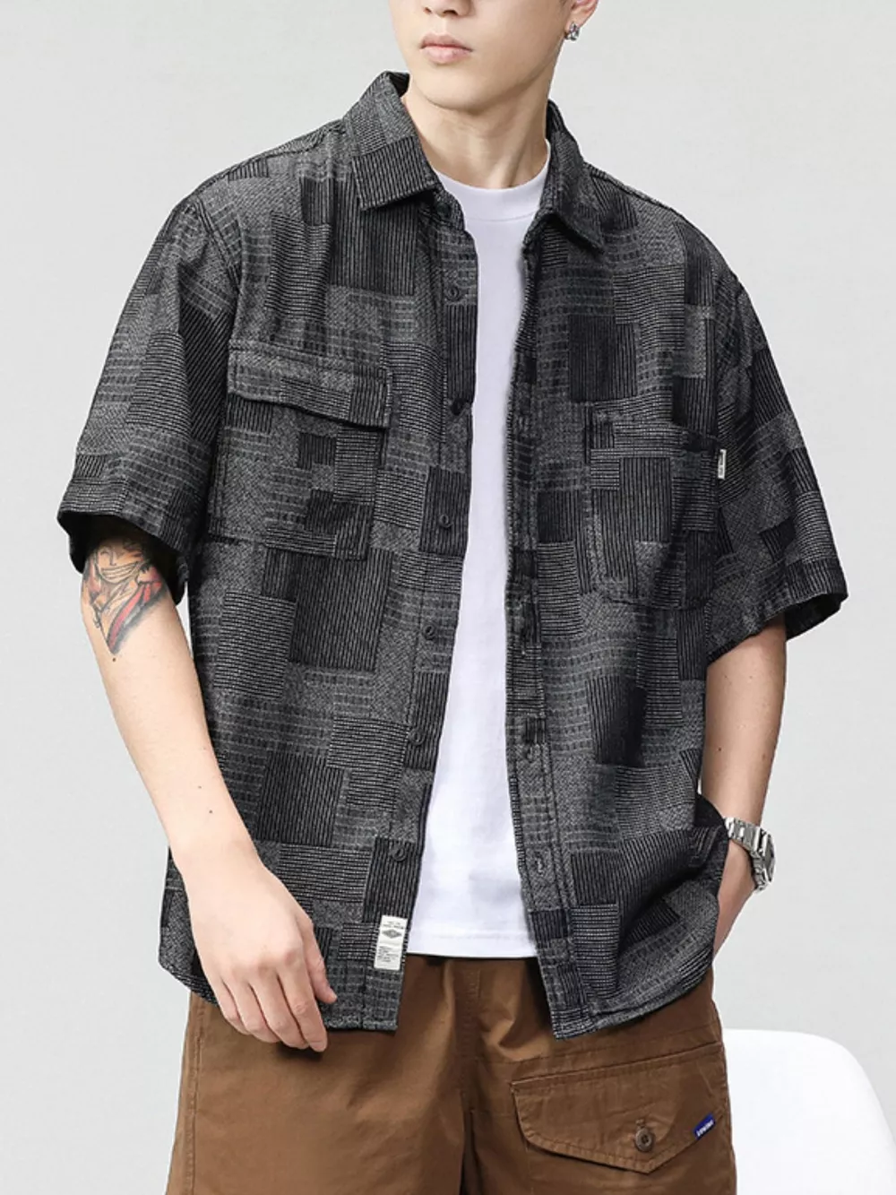 Men's Plus Size Plaid Short Sleeve Shirt
