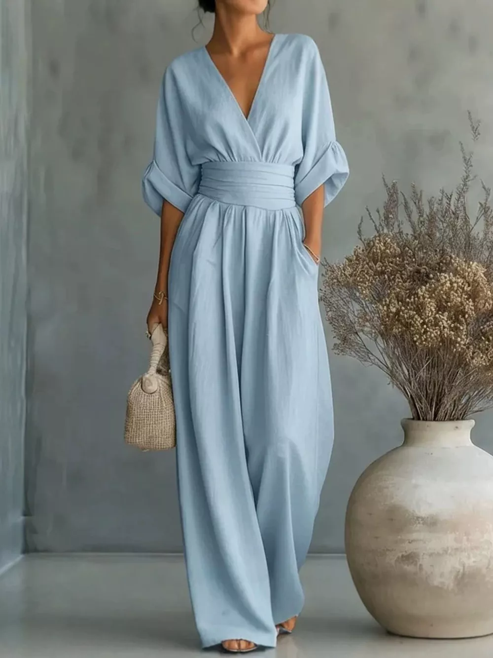Full Size Half Sleeve Wide-Leg Jumpsuit Plus Size, image 4