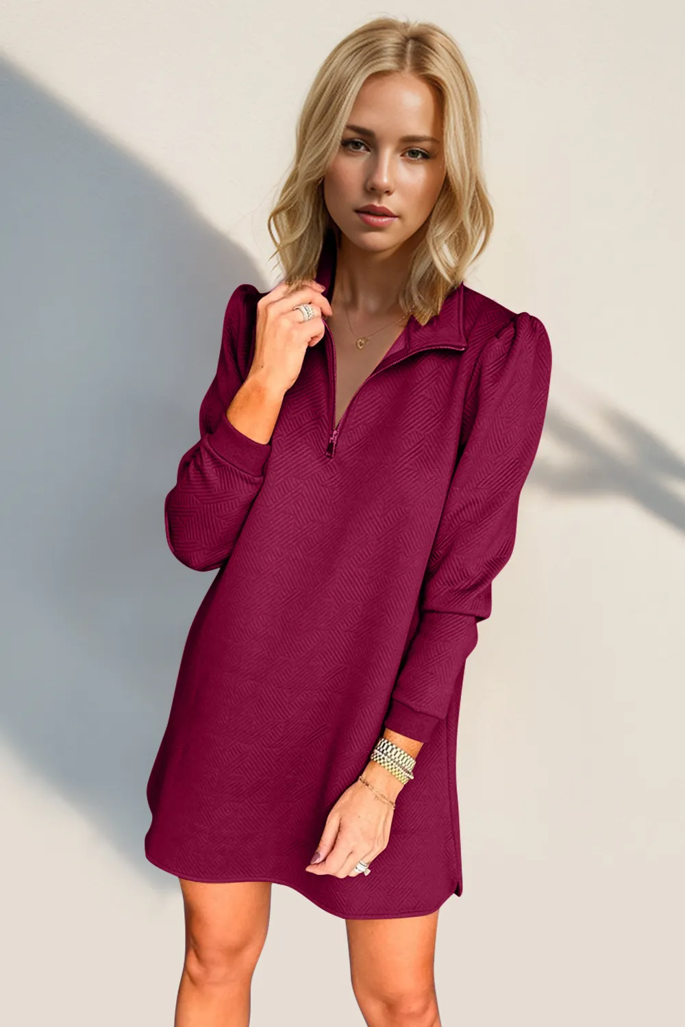Textured Quarter Zip Long Sleeve Dress, image 20